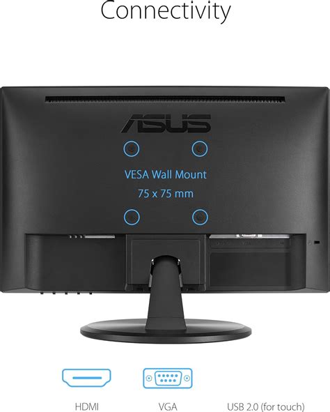 ASUS VT168HR Touch Monitor - 15.6'' (1366x768); 10-point Touch; HDMI; Flicker free; Low Blue Light; Wall-mountable; Eye care